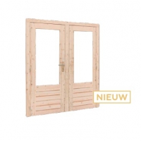 Vuren dubbele glasdeur 3-ruits dubbel glas. onbehandeld