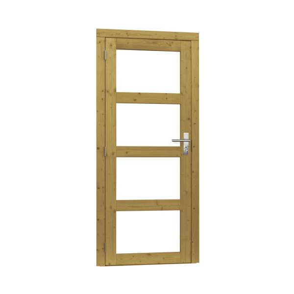 Vuren enkele 4-ruits glasdeur inclusief kozijn, linksdraaiend, 90 x 201 cm, groen ge#mpregneerd.