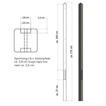 Lichtgewicht Betonpaal Grijs Tussenpaal 275cm