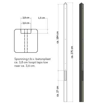 Lichtgewicht Betonpaal Grijs eindpaal 275cm